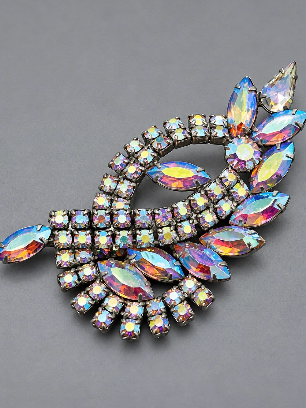 Vintage Aurora Borealis Statement Brooch #cz 530